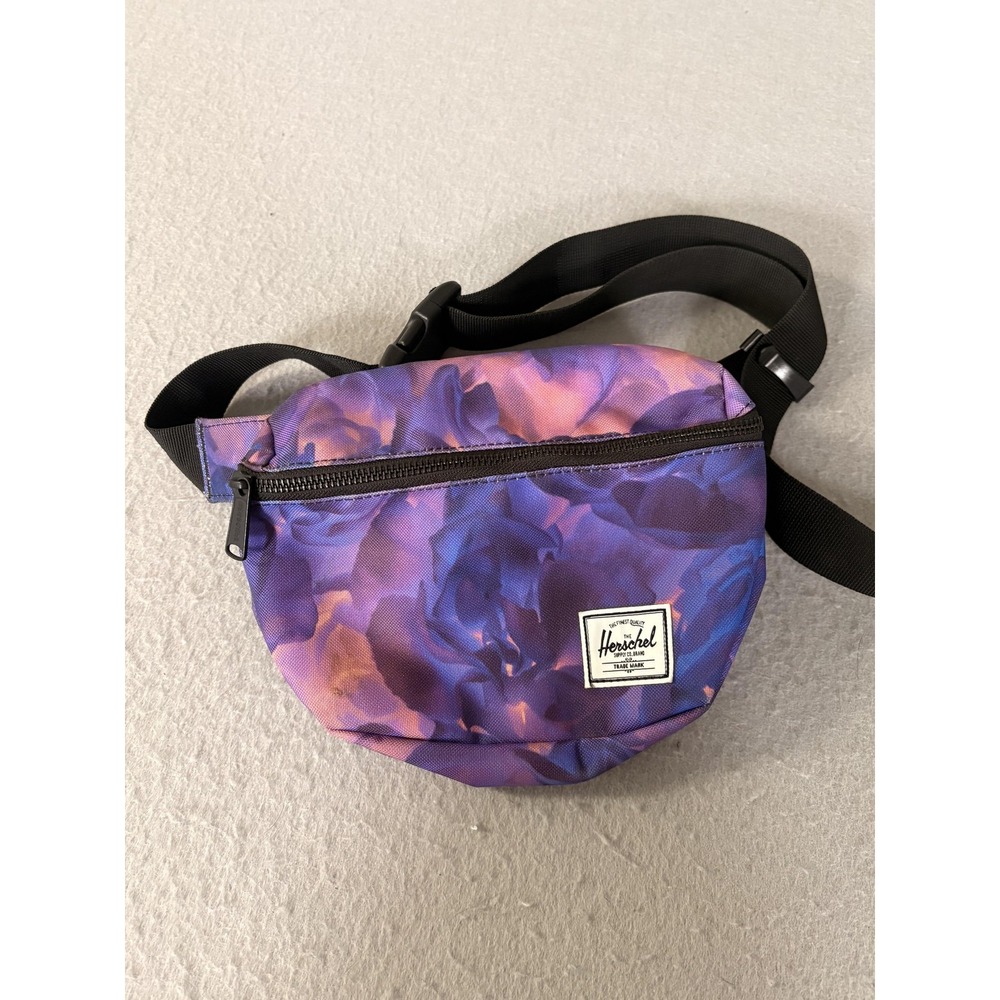 Herschel Fanny Pack Waist Bag Purple Blue Floral Print Belt Crossbody Unisex